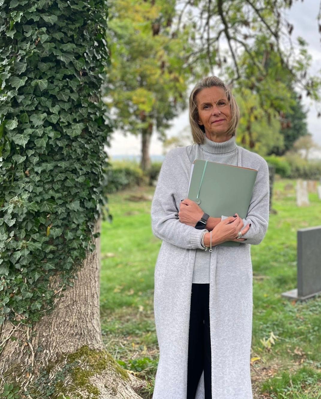 Mandy Simons at a funeral ceremony
